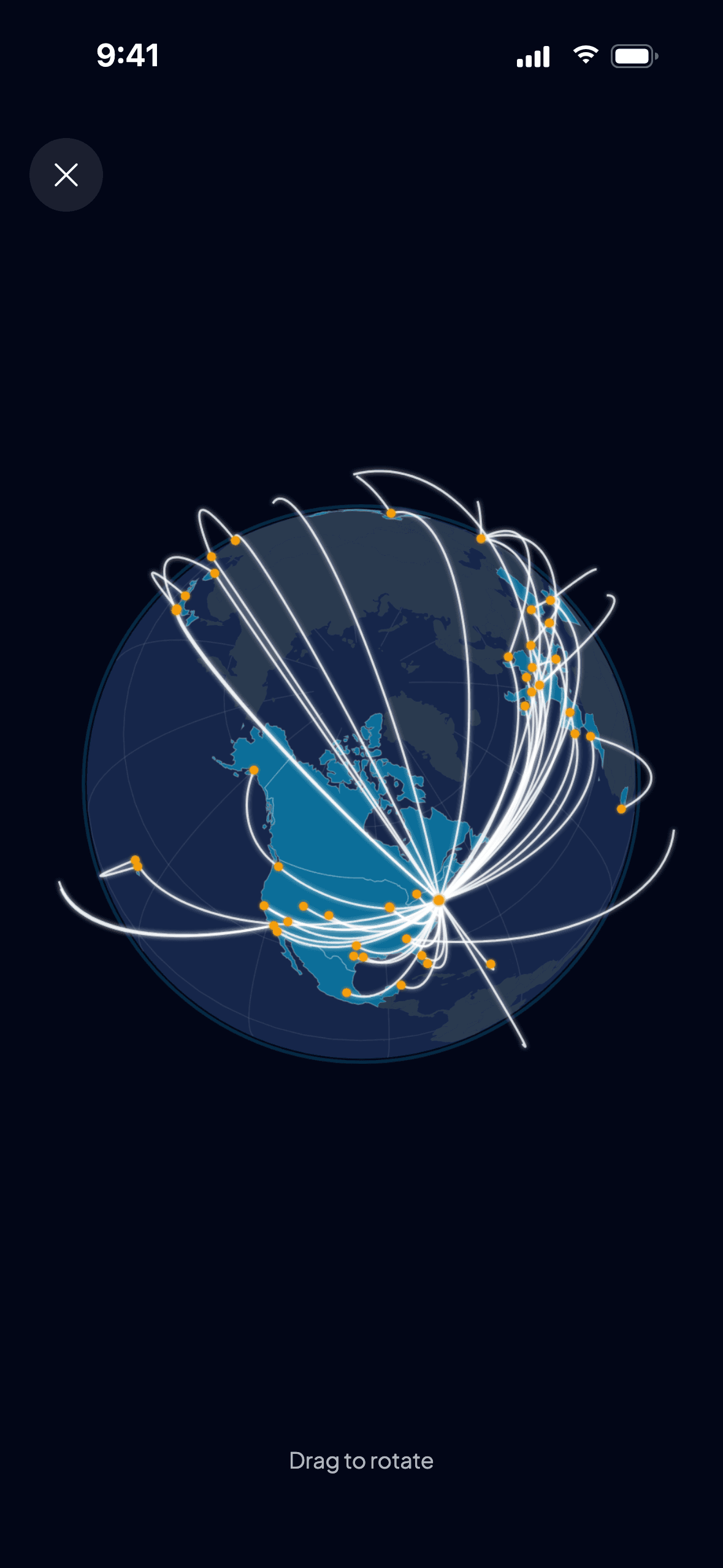 paxstats fullscreen 3D globe with every route flown drawn as arcs between the airports visited